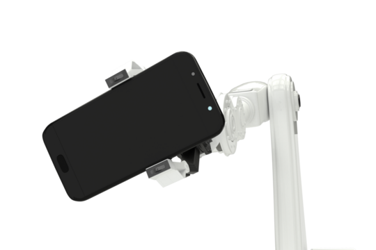 Composite image of robot showing smart phone