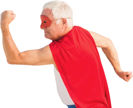 Senior man pretending to be a superhero