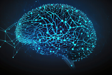 Brain connection network on dark background. Generaive AI