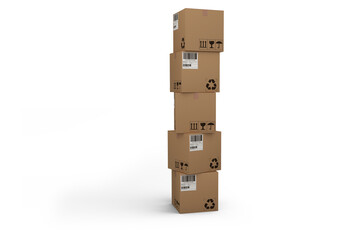 Fototapeta premium Pile of cardboard boxes on white background