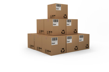 Fototapeta premium Heap of brown packed cardboard boxes