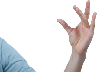 Hand gesturing against white background