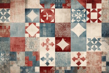 patchwork pattern with red, white, and blue squares. Generative AI