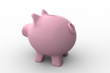 Plastic piggy bank over white background