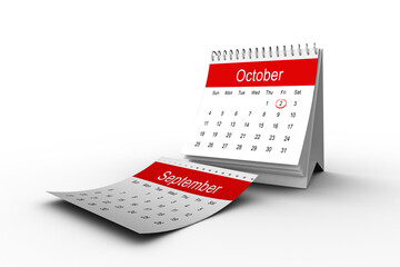 Desk calendar showing October