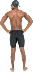 Rear view of swimmer on white background