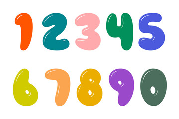 A set of cartoon numbers in the form of a bubble in different colors. Vector design.