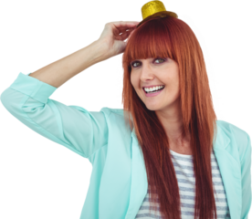 Smiling hipster woman wearing hat party