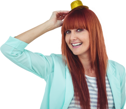 Smiling hipster woman wearing hat party