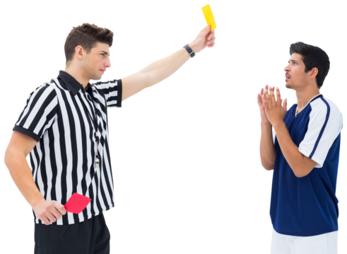 Referee showing yellow card to a sportsman