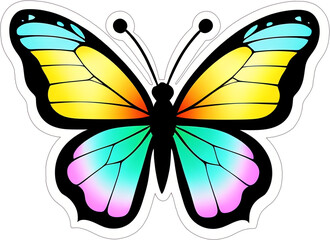 Sticker with a colorful butterfly, with a white frame around