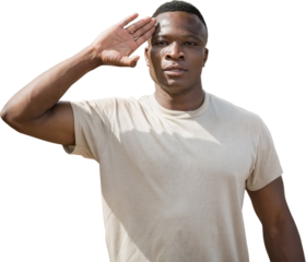 Portrait of military soldier saluting 