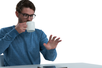 Man pretending to use an invisible screen