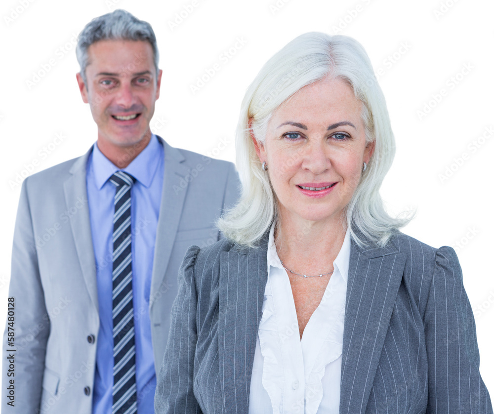 Sticker  businessman and businesswoman smiling at the camera