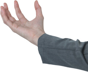 Businesswoman hand gesturing against white background