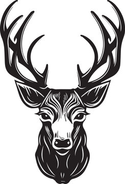 Deer head, black and white isolated on white background, mascot,  shirt, t shirt, logo, label, emblem, tatoo, sign, poster, Vintage, emblems, Vector illustration
