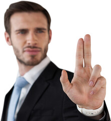 Confident businessman touching interface
