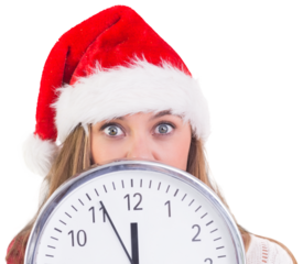 Festive blonde showing a clock