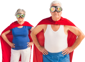 Senior man and woman standing with hands on hip