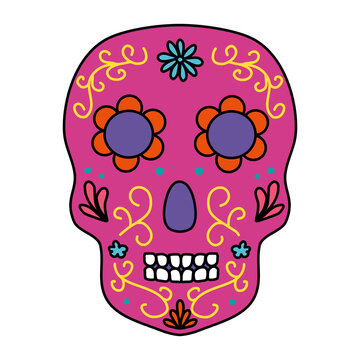 Mexican sugar skull for day of the dead or Dia de los muertos, doodle style vector