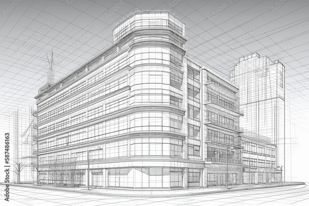 Wall mural modern skyscraper with numerous windows. generative ai