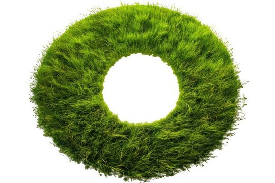 Background texture with abstract green grass. Green grass design in a circle, isolated on a white backdrop. Generative AI