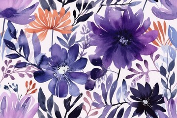 Obraz premium purple and orange flowers on a white background. Generative AI