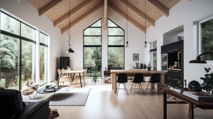 Fototapeta na wymiar Interior Design Mockup of Beautiful Living Room in Scandinavia-style Home