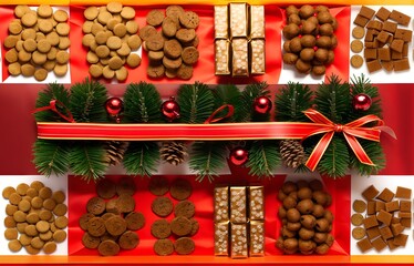 Photo of a vibrant red treat box overflowing with a variety of delicious goodies