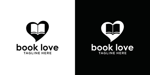 Unusual vector love book logo. isolated black and white learning Logotype template. Education illustration.