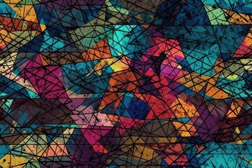 colorful abstract painting with various shapes and patterns. Generative AI