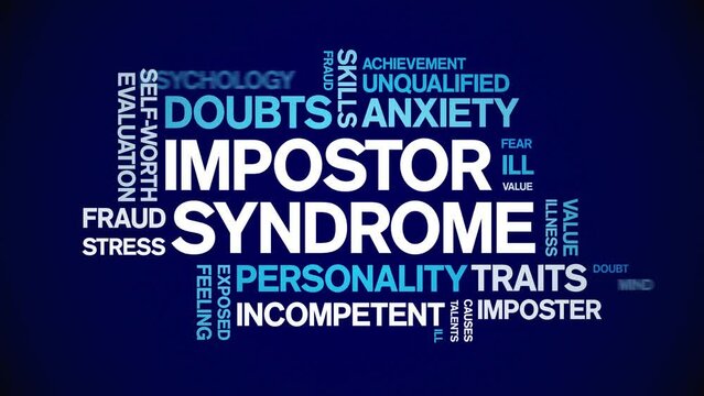 impostor syndrome animated tag word cloud;text design animation kinetic typography seamless loop.