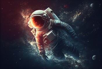 Fototapeta na wymiar astronaut floating in endless space, stars. Generative AI.