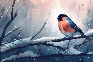 bird perched on a snowy branch. Generative AI
