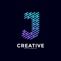 J letter with line style gradient color vector logo template. Suitable for business, technology, minimalist letter, initial modern name and creative monogram style