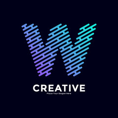 Obraz premium W letter with line style gradient color vector logo template. Suitable for business, technology, minimalist letter, initial modern name and creative monogram style