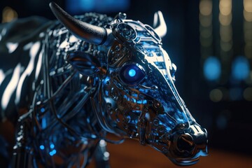 Fototapeta na wymiar Blue Dairy Cow Mechanical Robotic Creature Concept Generative AI