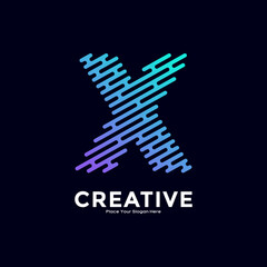 X letter with line style gradient color vector logo template. Suitable for business, technology, minimalist letter, initial modern name and creative monogram style
