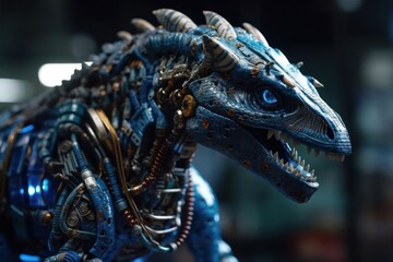 Blue Dinosaur Mechanical Robot Background Generative AI