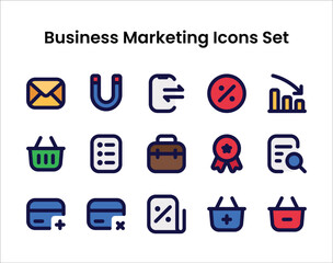 Business and marketing icons set flat line style collection. Vector illustration