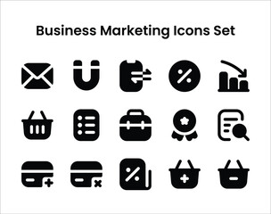 Business and marketing icons set solid glyph style collection. Vector illustration