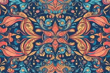 vibrant floral pattern set against a blue backdrop. Generative AI