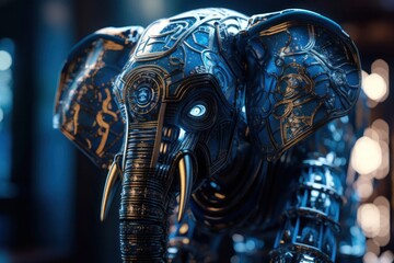 Blue Elephant Electronic Robot Portrait Generative AI