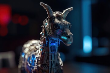 Fototapeta na wymiar Blue Llama Cyber Robotic Creature Background Generative AI