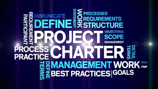 Project Charter animated tag word cloud;text design animation kinetic typography seamless loop.
