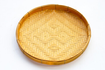Bamboo weave plate on white background.
