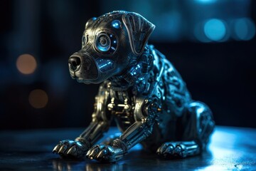 Blue Puppy Mechanical Robotic Creature Design Generative AI