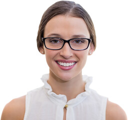 Obraz premium Portrait of confident smiling businesswoman wearing eyeglasses