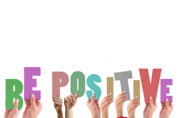 Cropped hands holding colorful words be positive 