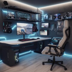 Gaming Room Concept Ideas with led and gaming chair